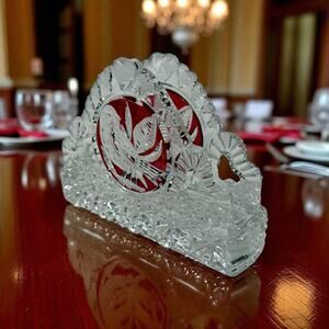 VTG Hofbauer Byrdes Amaris German Lead Crystal Napkin Holder Cranberry Red Birds